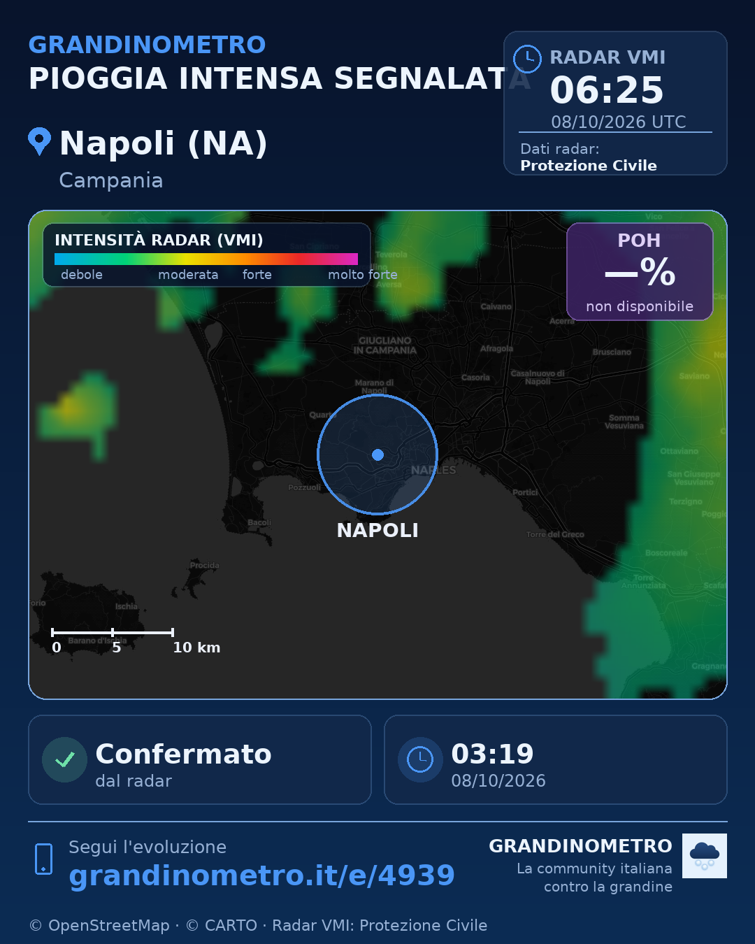 Mappa dell'evento: pioggia intensa a Napoli (NA)