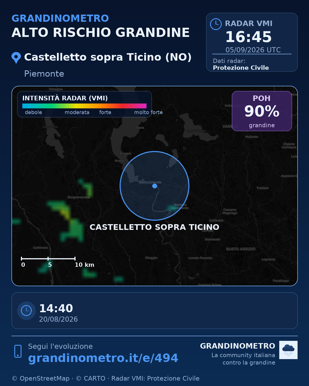Mappa dell'evento: grandine a Castelletto sopra Ticino (NO)
