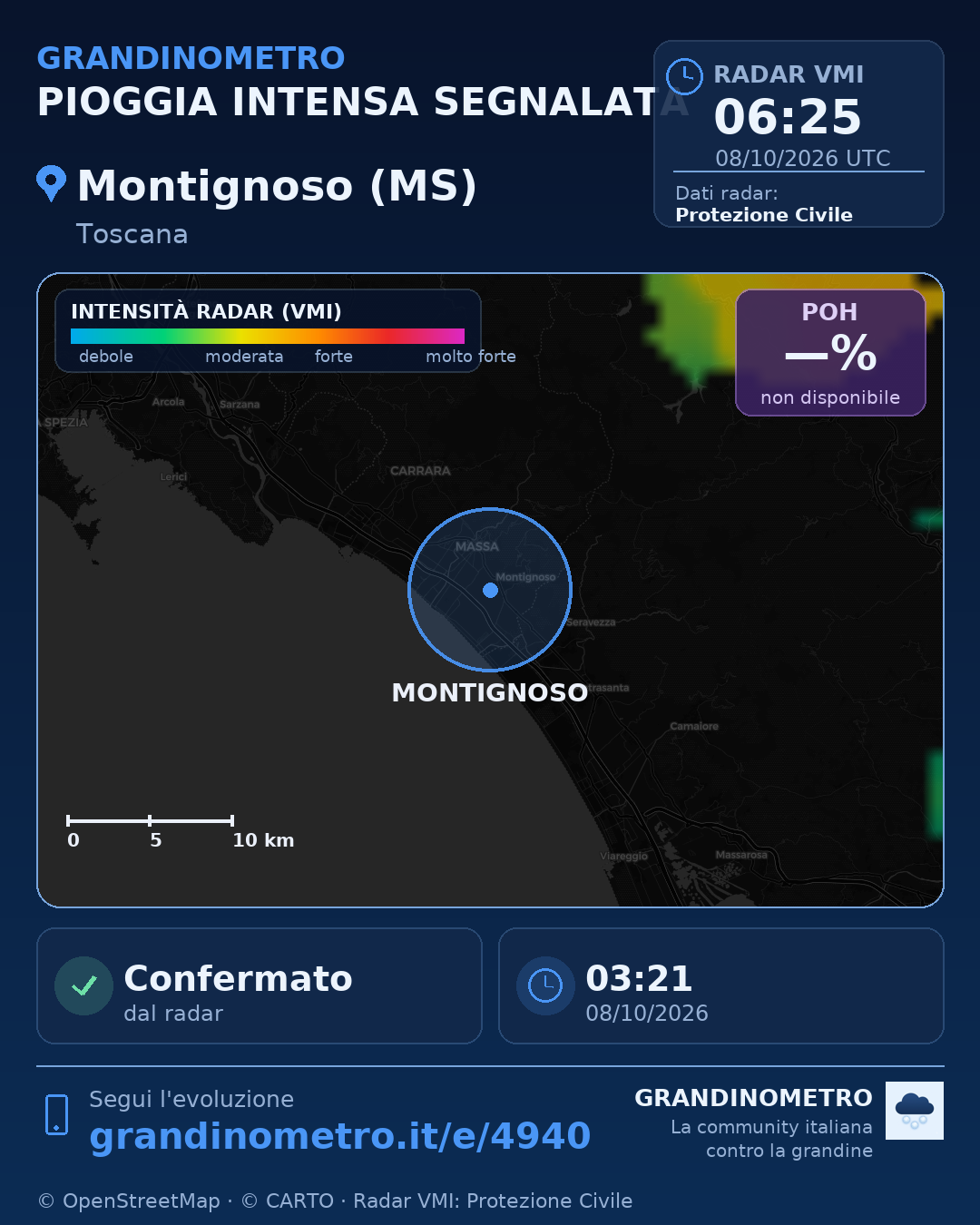 Mappa dell'evento: pioggia intensa a Montignoso (MS)