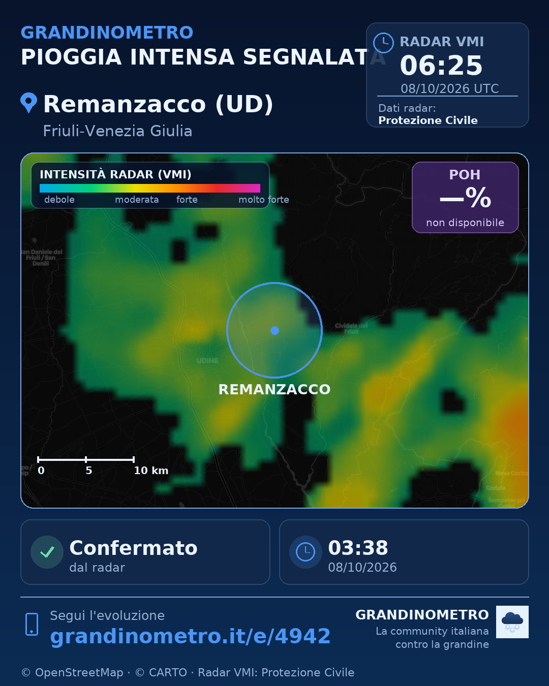 Mappa dell'evento: pioggia intensa a Remanzacco (UD)