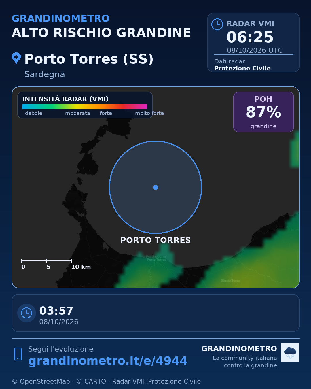 Mappa dell'evento: grandine a Porto Torres (SS)