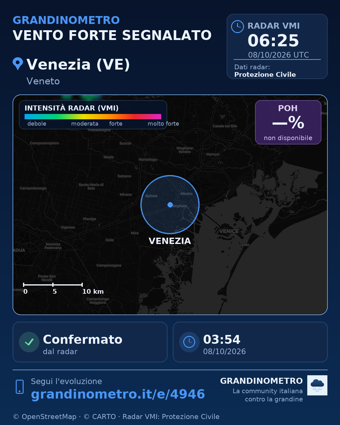 Mappa dell'evento: vento forte a Venezia (VE)