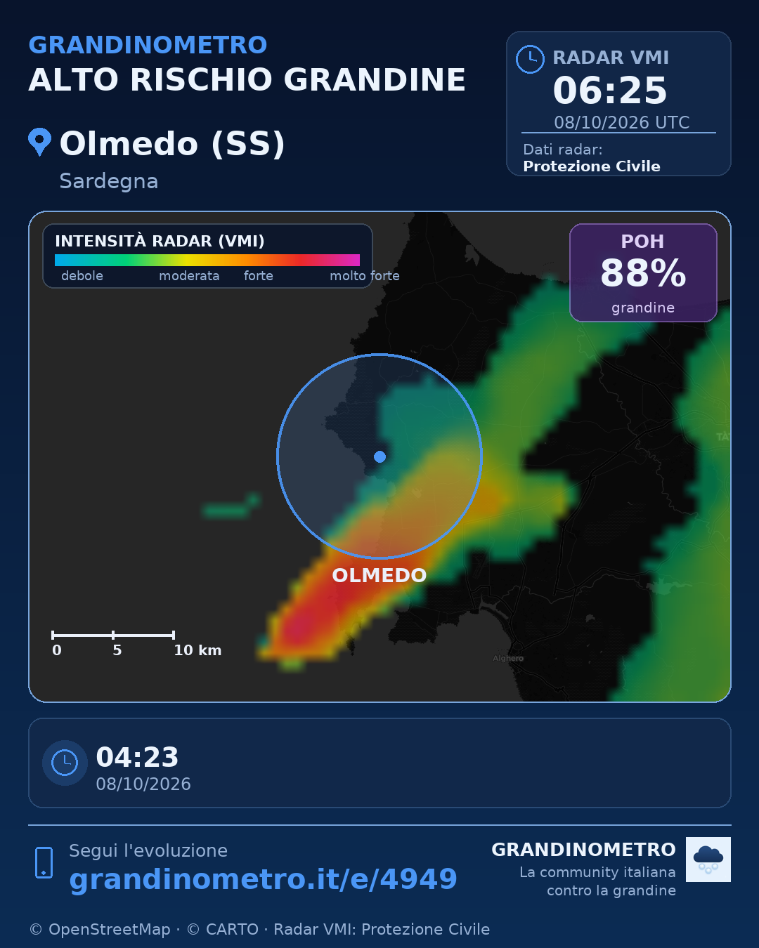Mappa dell'evento: grandine a Olmedo (SS)
