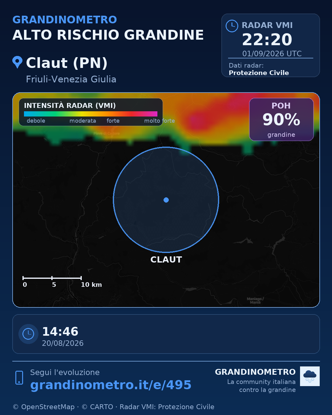 Mappa dell'evento: grandine a Claut (PN)