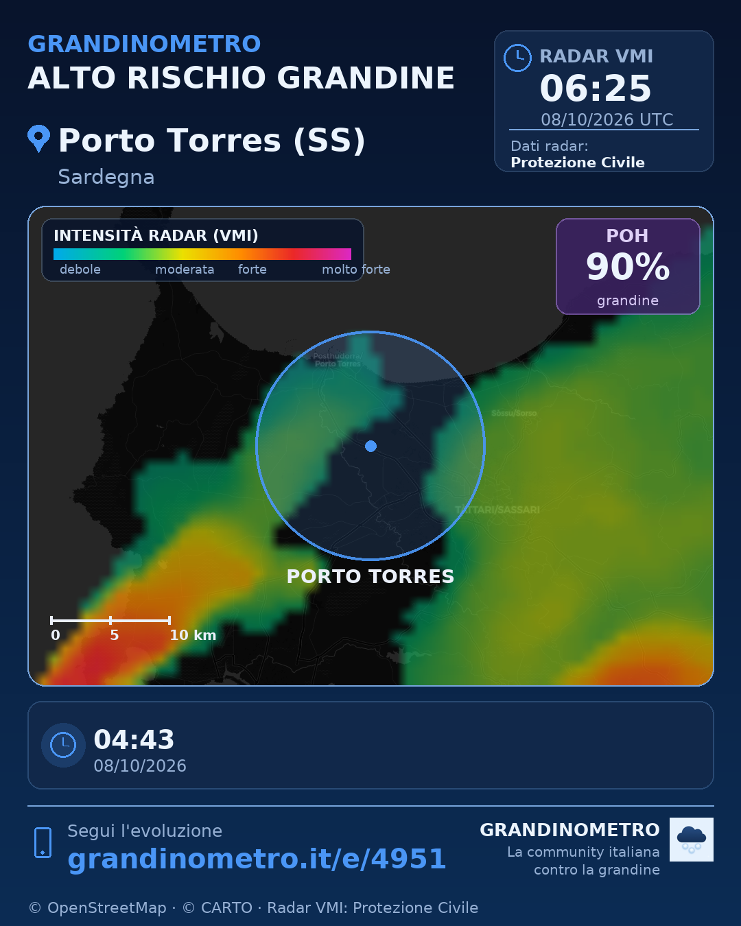 Mappa dell'evento: grandine a Porto Torres (SS)