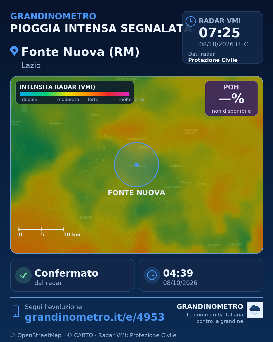 Mappa dell'evento: pioggia intensa a Fonte Nuova (RM)