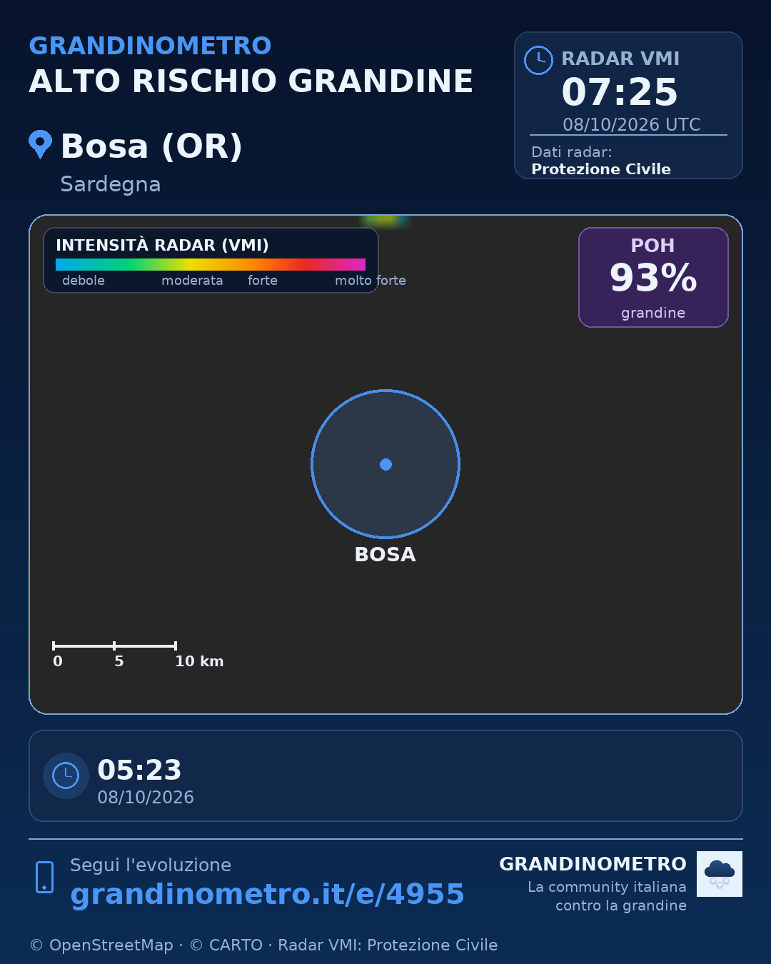 Mappa dell'evento: grandine a Bosa (OR)
