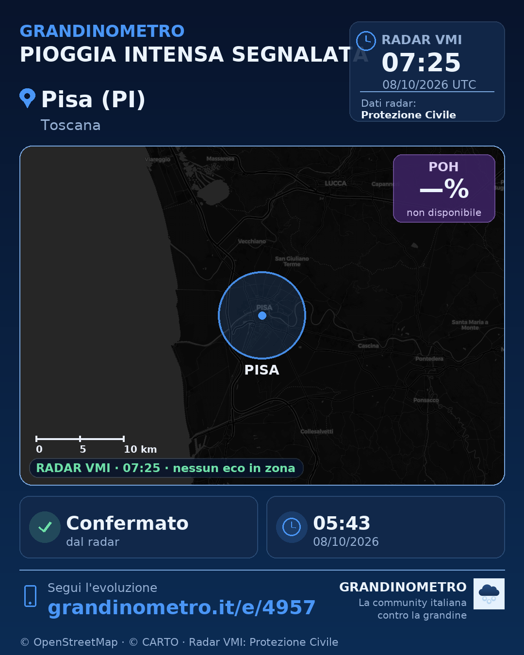 Mappa dell'evento: pioggia intensa a Pisa (PI)