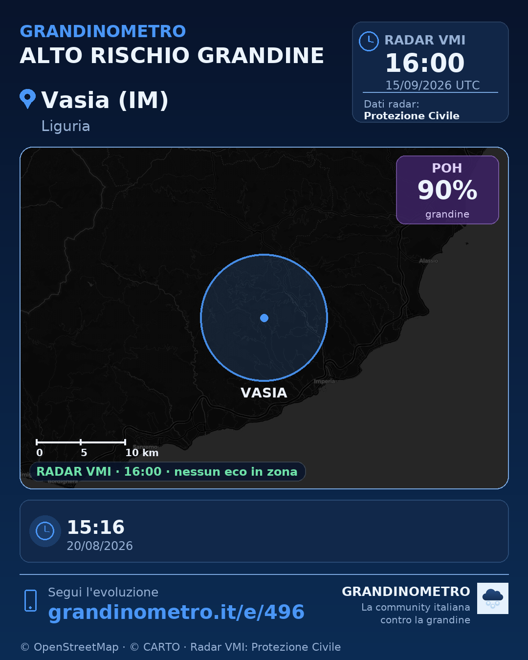 Mappa dell'evento: grandine a Vasia (IM)