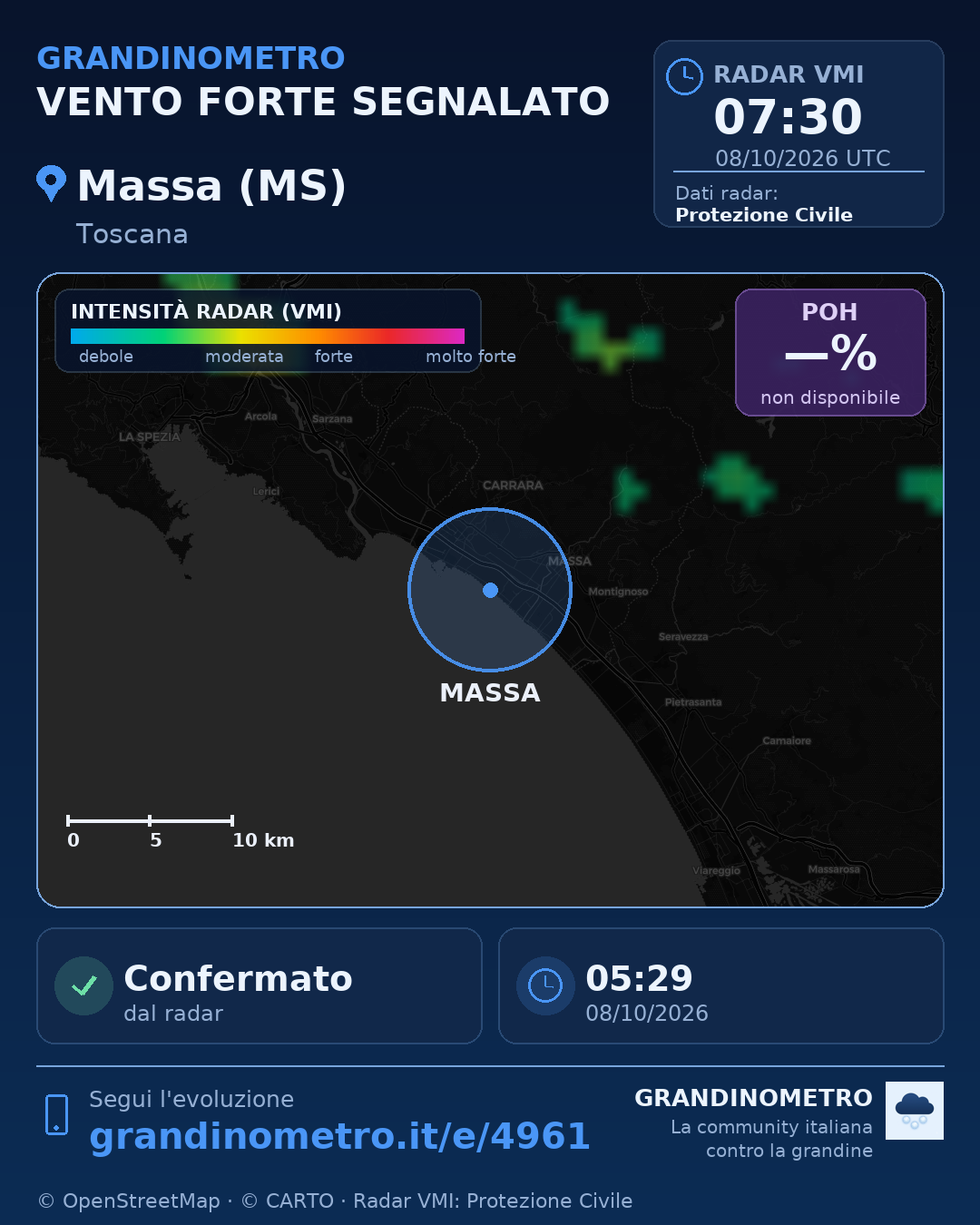 Mappa dell'evento: vento forte a Massa (MS)