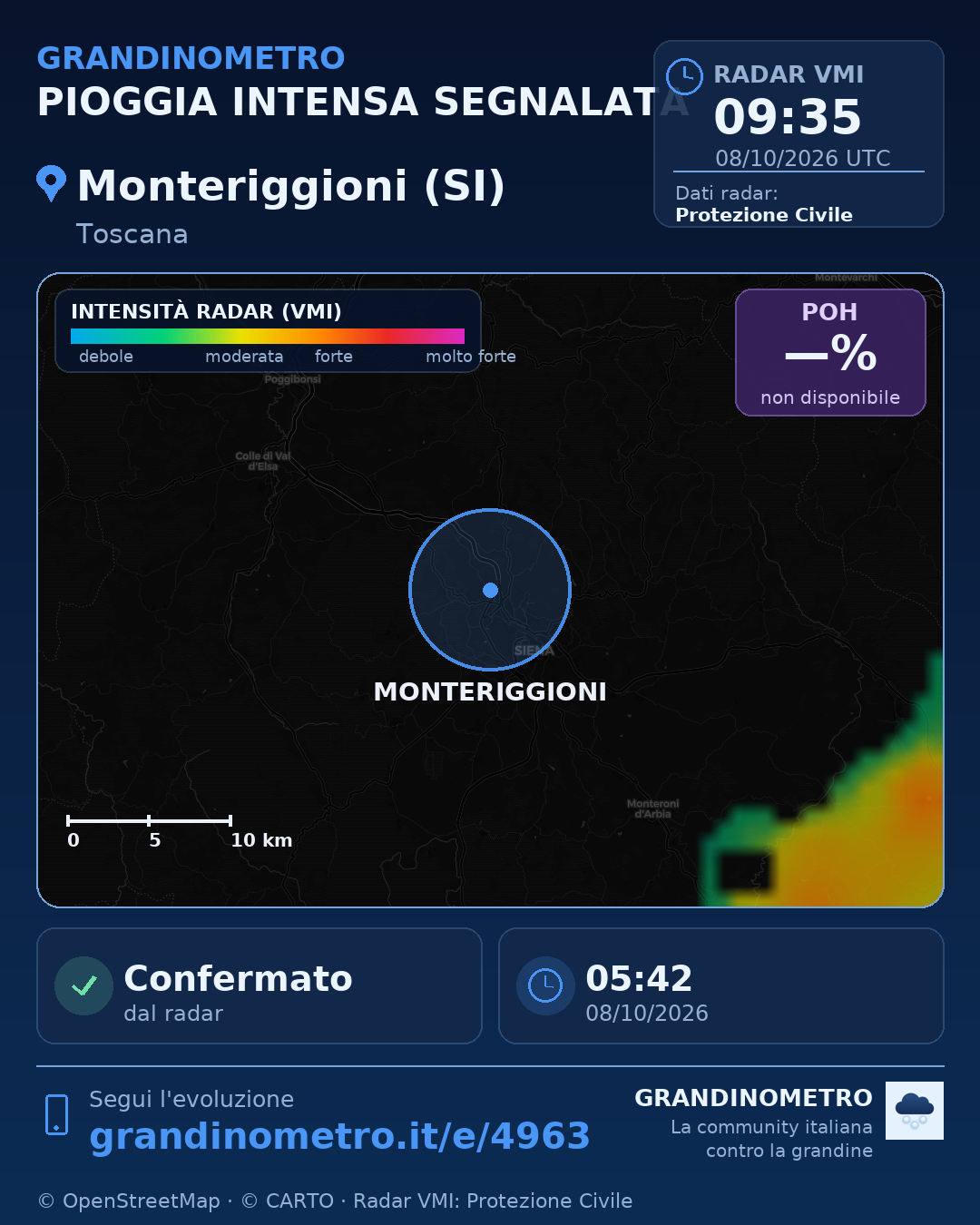 Mappa dell'evento: pioggia intensa a Monteriggioni (SI)