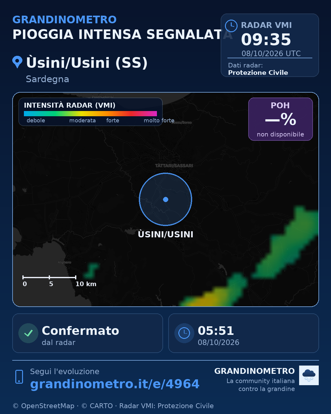 Mappa dell'evento: pioggia intensa a Ùsini/Usini (SS)