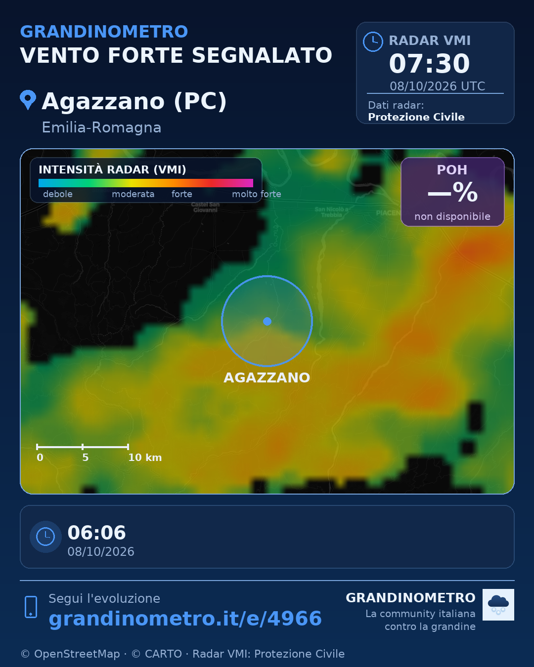Mappa dell'evento: vento forte ad Agazzano (PC)