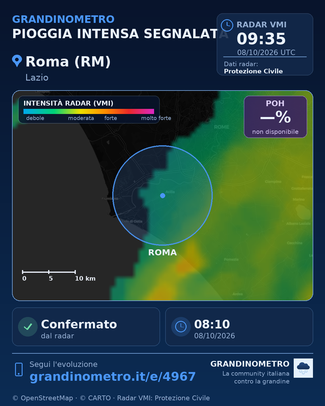 Mappa dell'evento: pioggia intensa a Roma (RM)