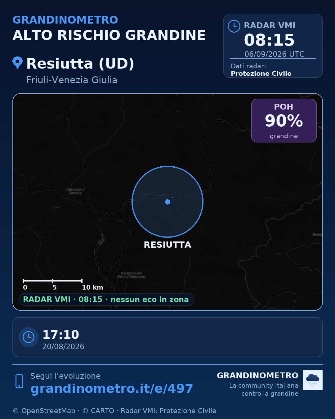 Mappa dell'evento: grandine a Resiutta (UD)