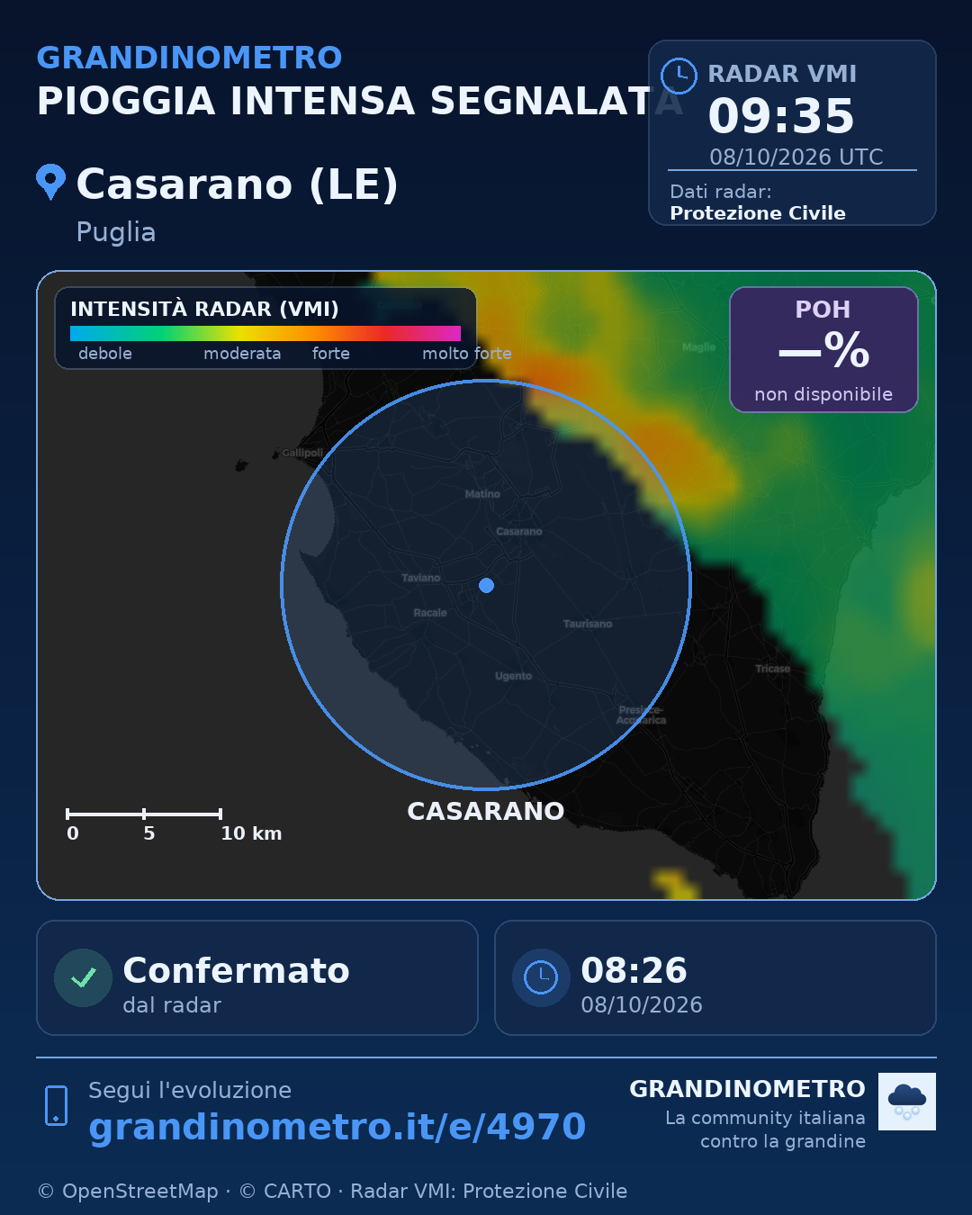 Mappa dell'evento: pioggia intensa a Casarano (LE)