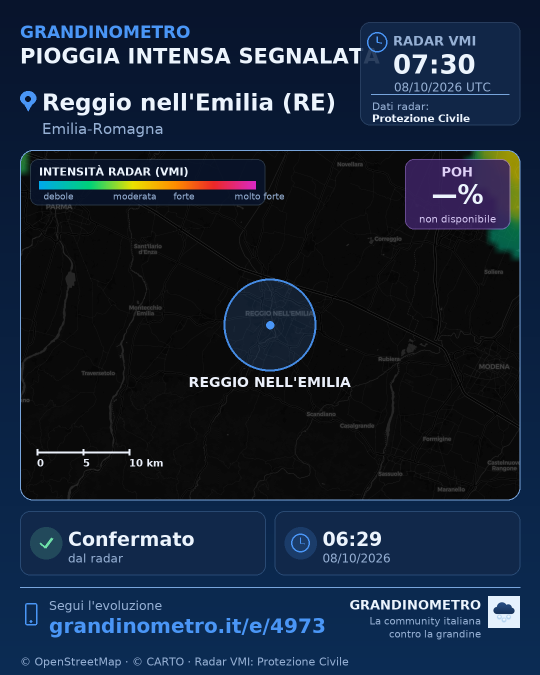 Mappa dell'evento: pioggia intensa a Reggio nell'Emilia (RE)