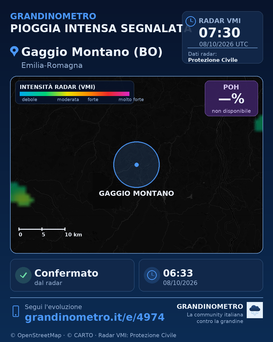 Mappa dell'evento: pioggia intensa a Gaggio Montano (BO)