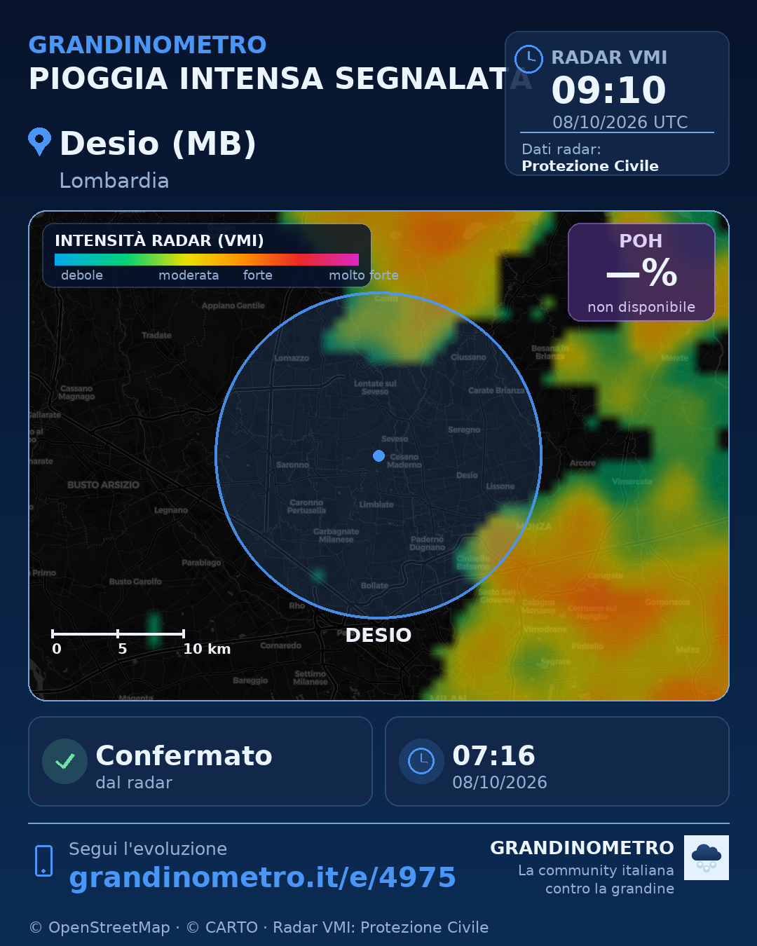Mappa dell'evento: pioggia intensa a Desio (MB)