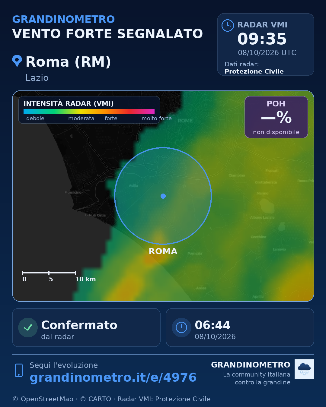 Mappa dell'evento: vento forte a Roma (RM)