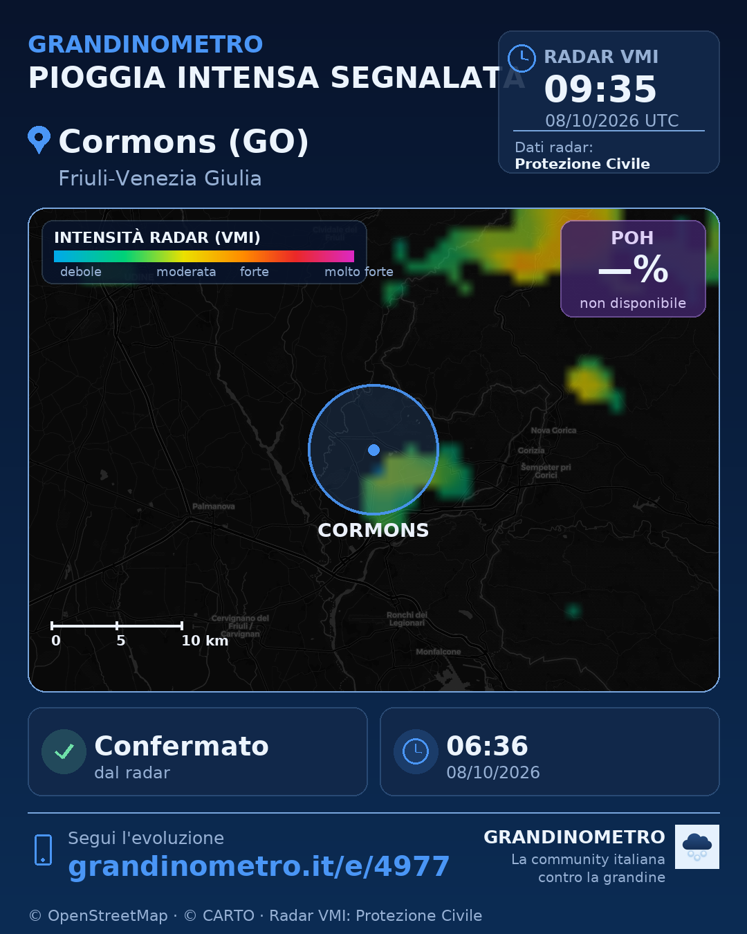 Mappa dell'evento: pioggia intensa a Cormons (GO)