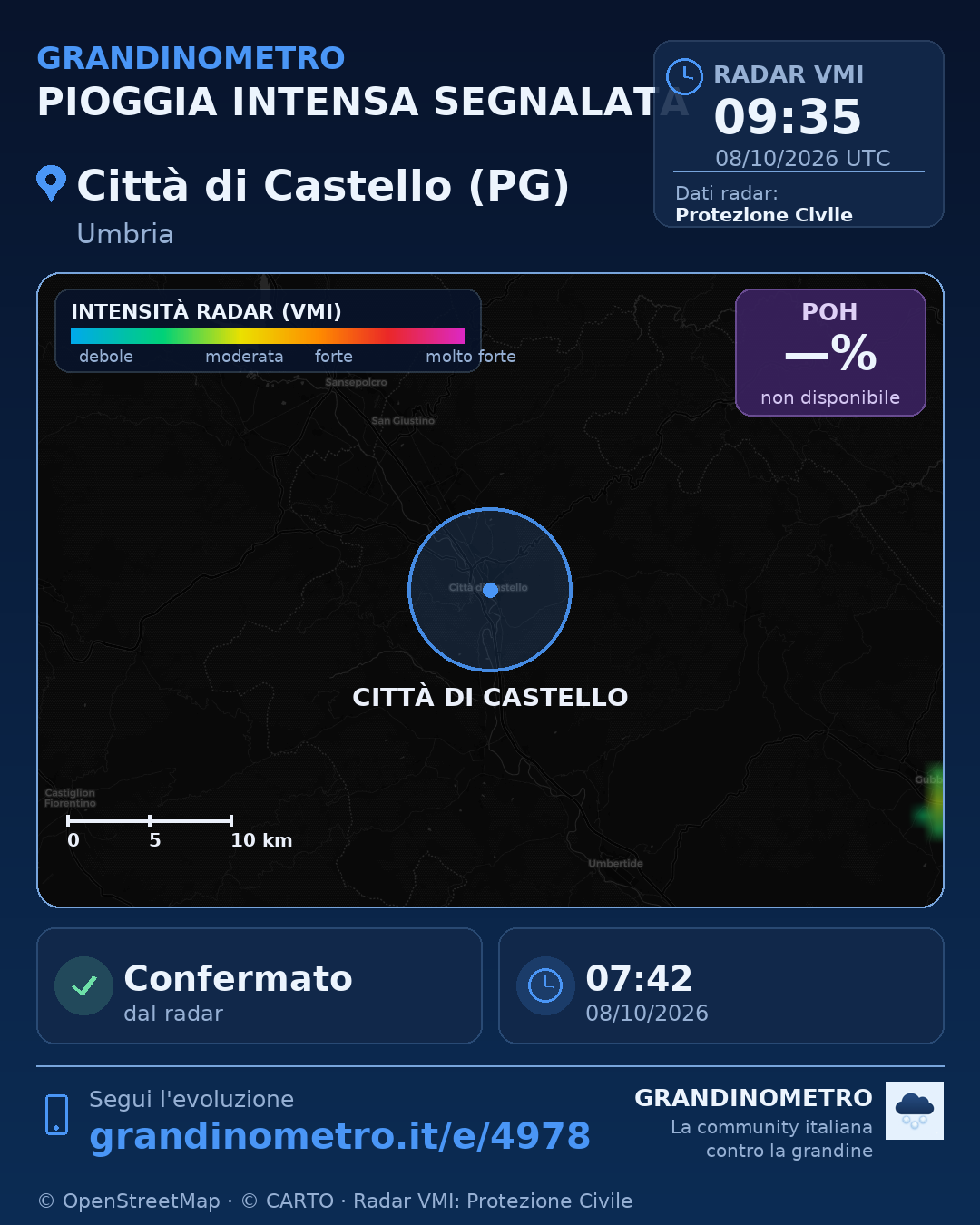 Mappa dell'evento: pioggia intensa a Città di Castello (PG)