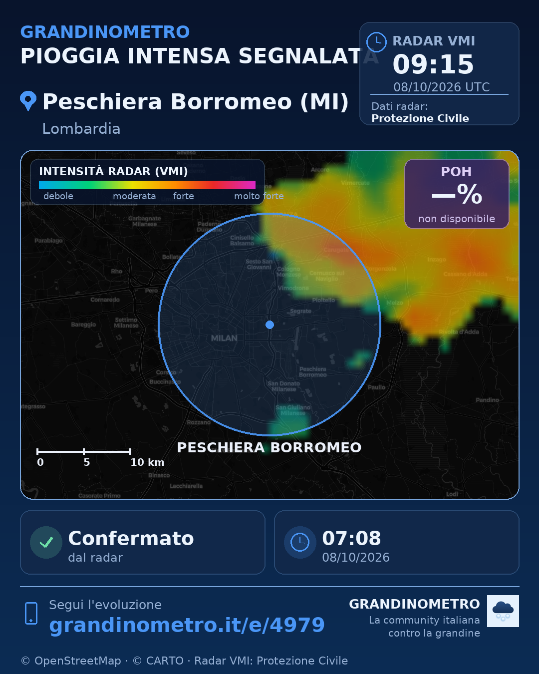 Mappa dell'evento: pioggia intensa a Peschiera Borromeo (MI)
