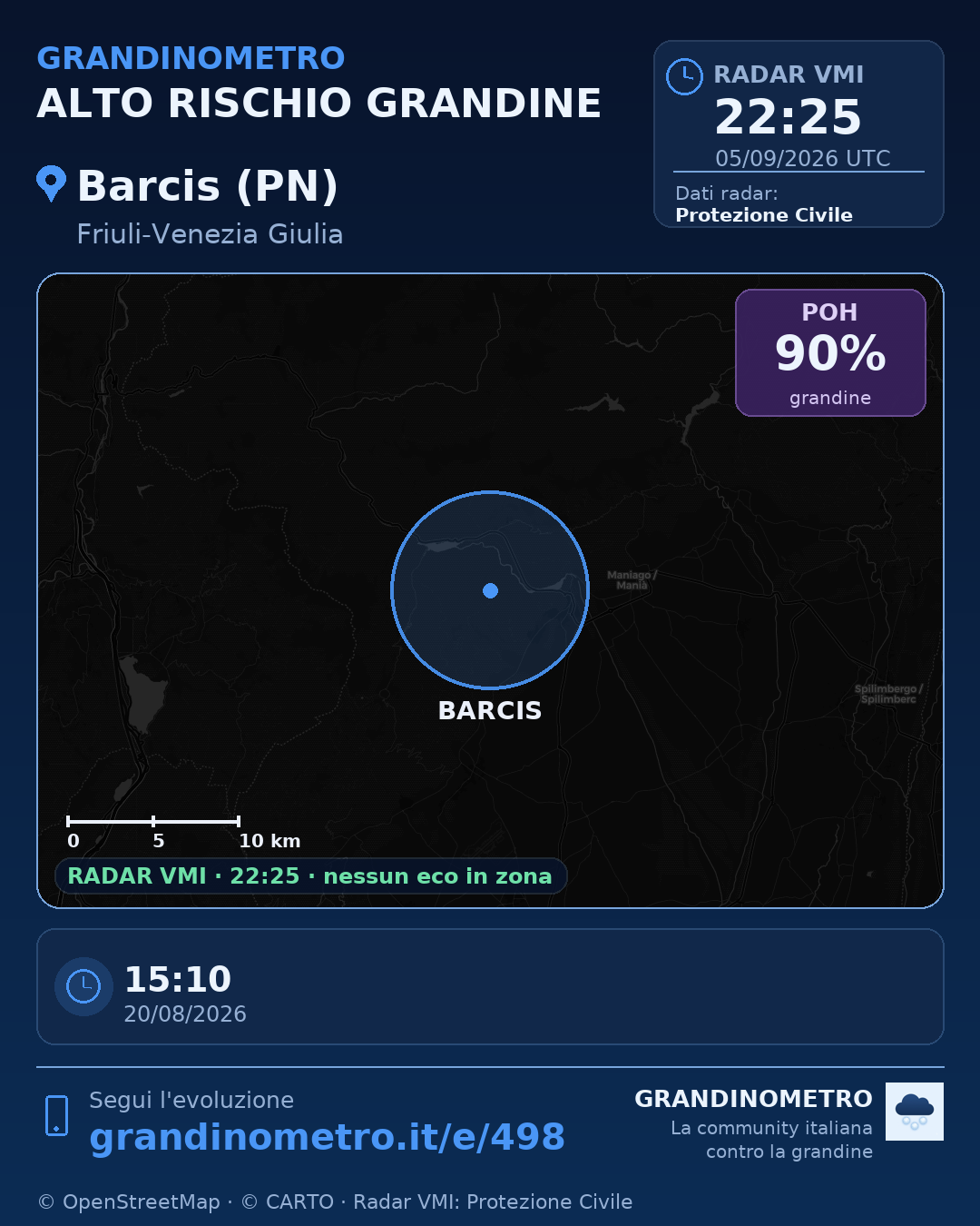 Mappa dell'evento: grandine a Barcis (PN)
