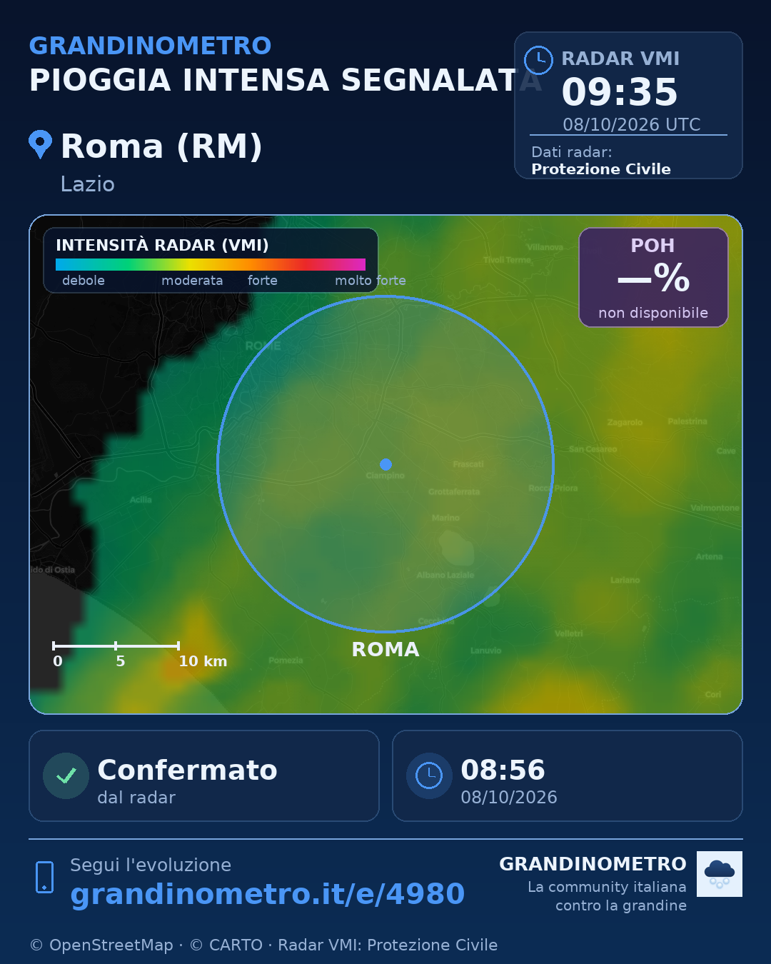Mappa dell'evento: pioggia intensa a Roma (RM)