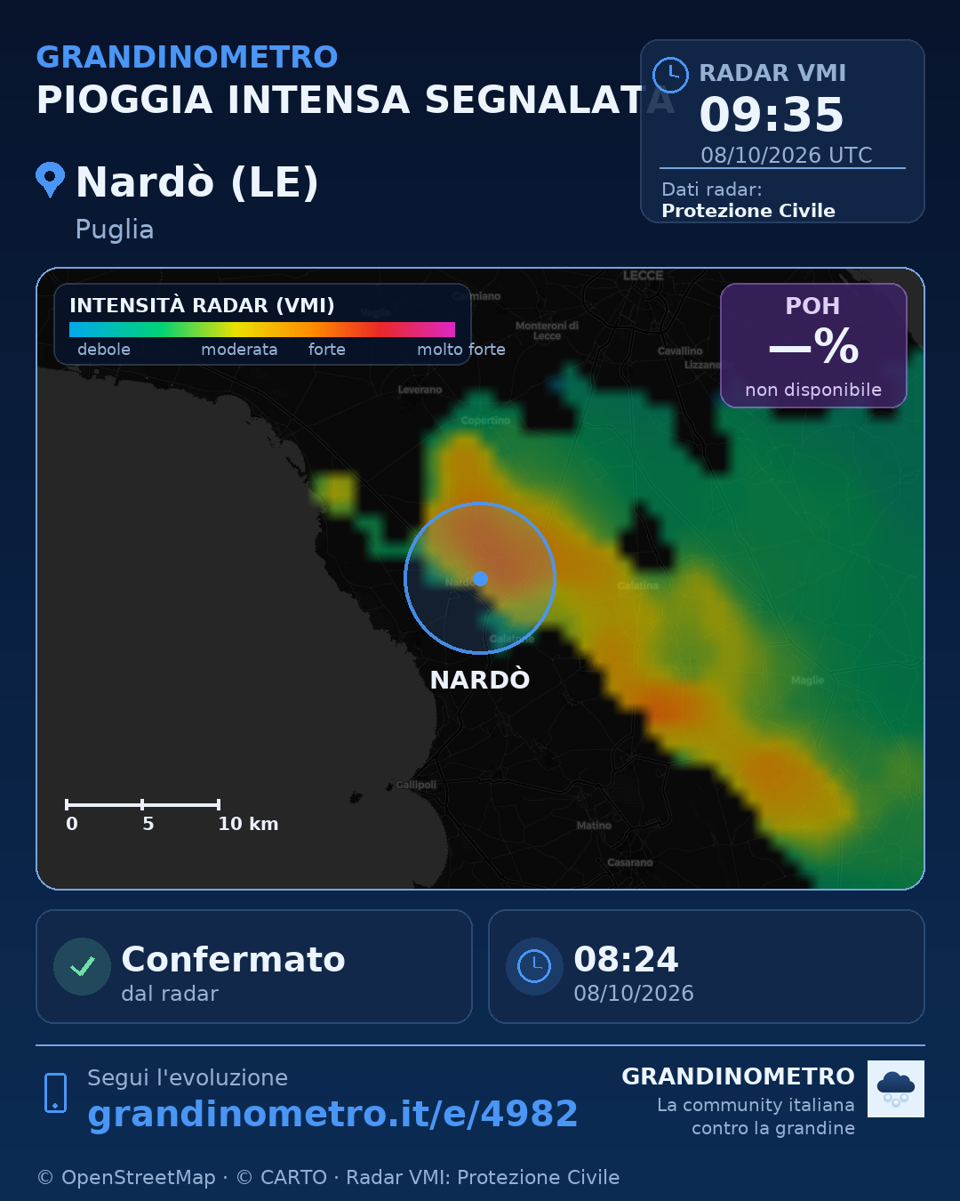 Mappa dell'evento: pioggia intensa a Nardò (LE)
