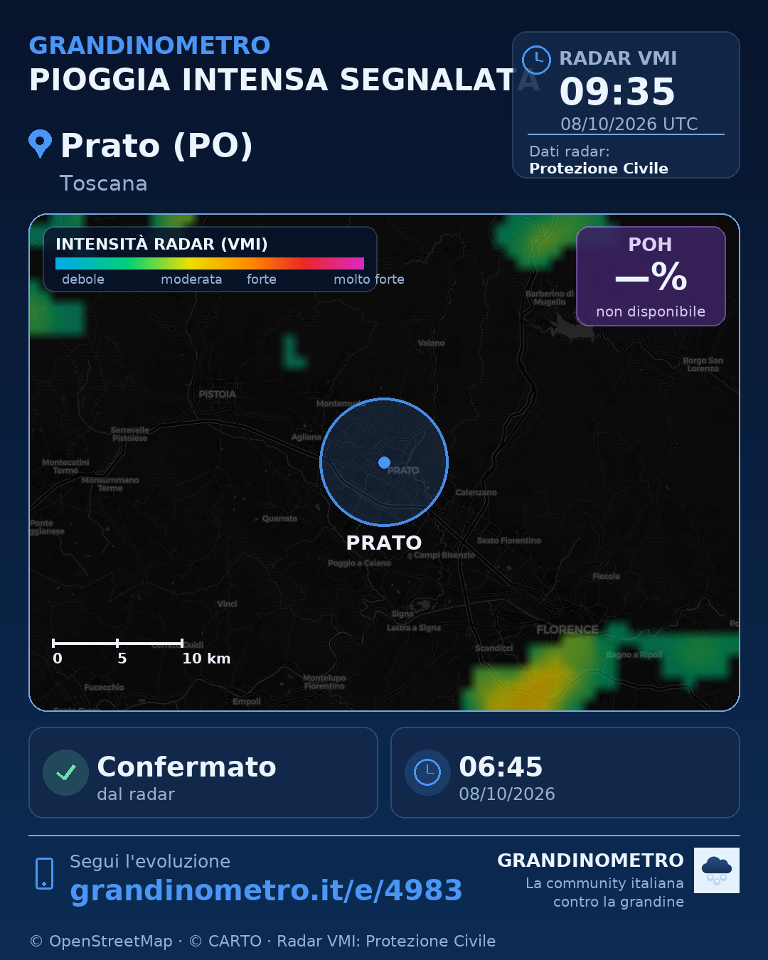 Mappa dell'evento: pioggia intensa a Prato (PO)