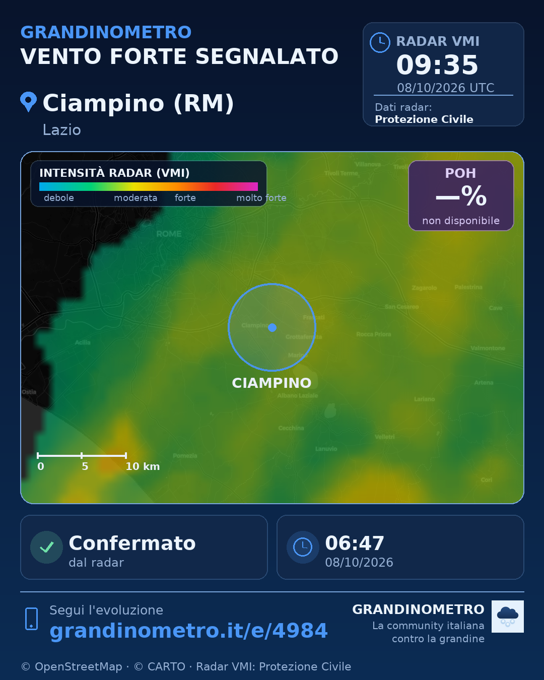 Mappa dell'evento: vento forte a Ciampino (RM)
