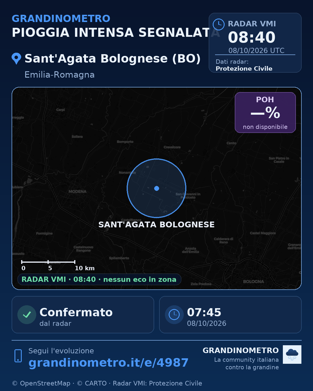 Mappa dell'evento: pioggia intensa a Sant'Agata Bolognese (BO)
