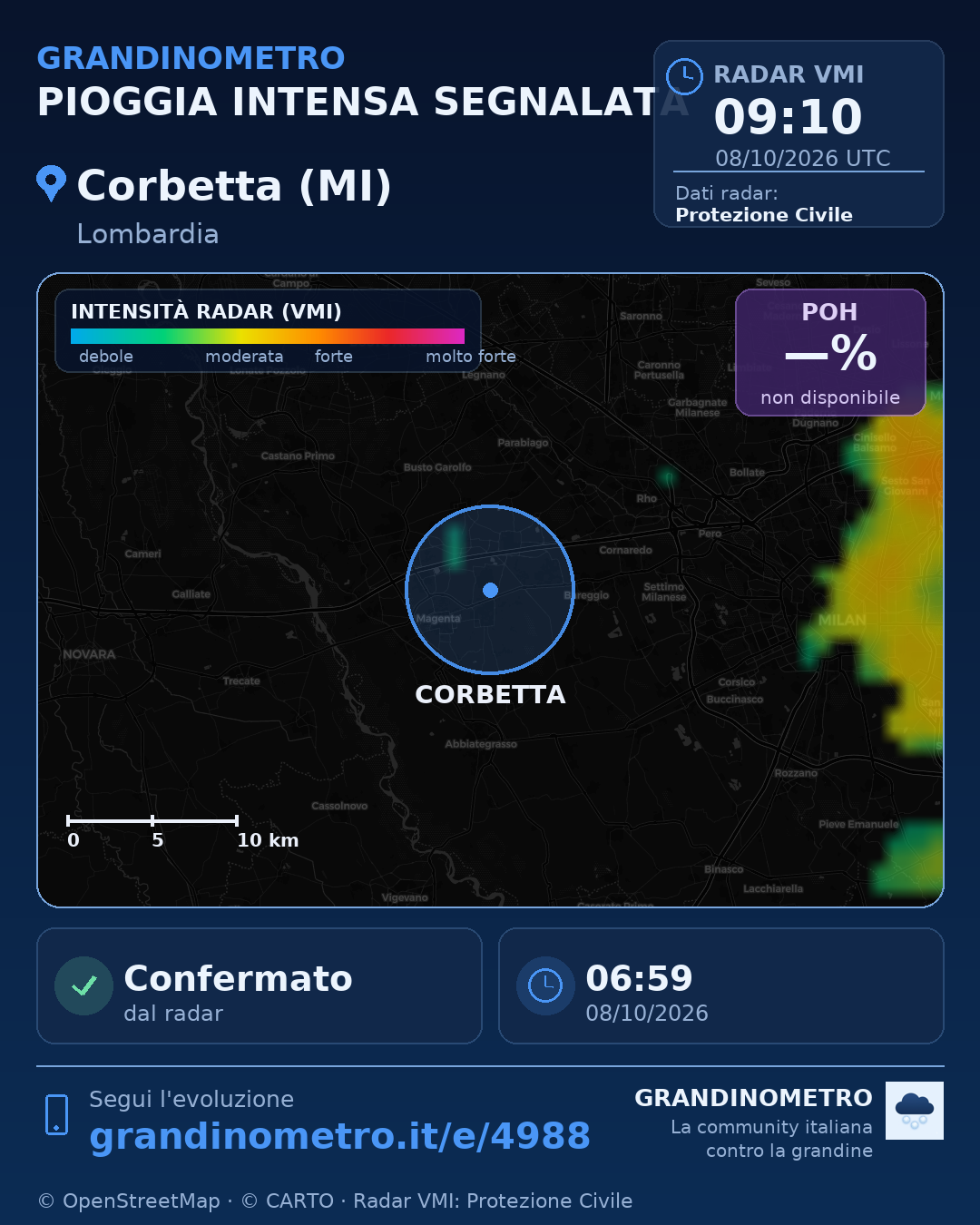 Mappa dell'evento: pioggia intensa a Corbetta (MI)