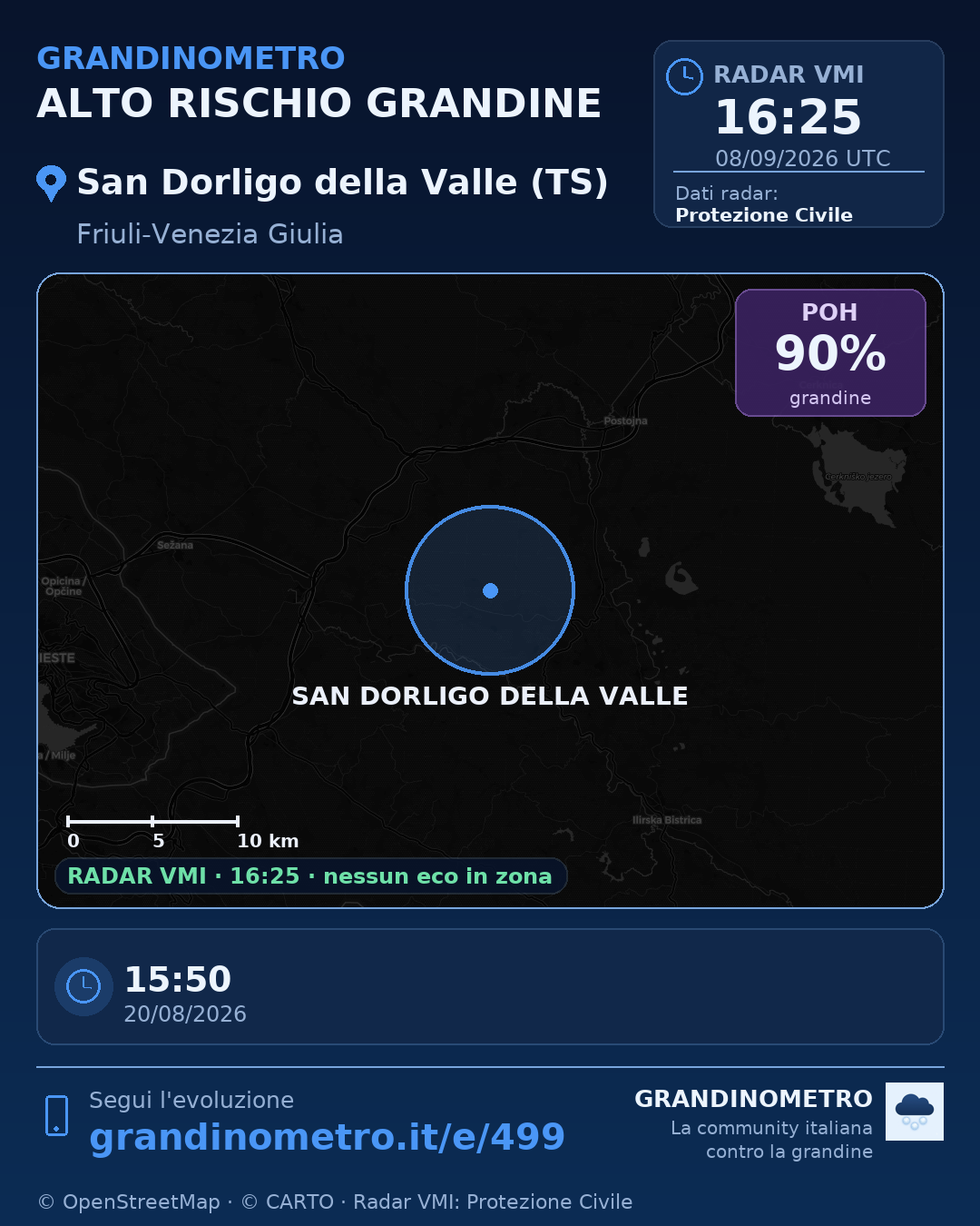 Mappa dell'evento: grandine a San Dorligo della Valle (TS)
