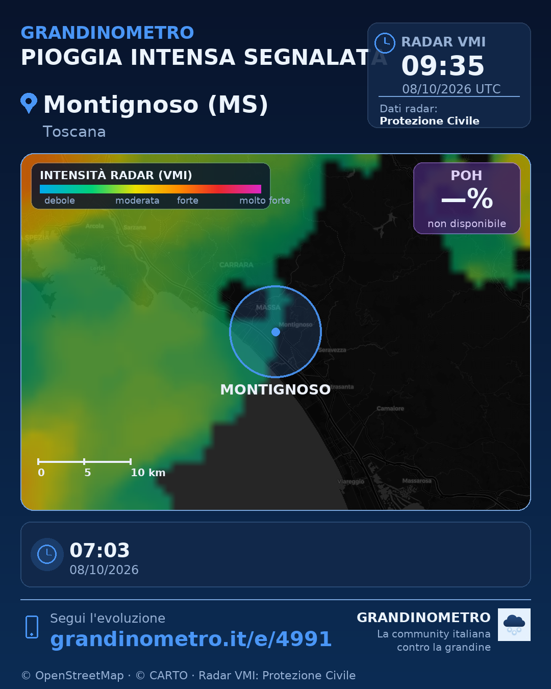 Mappa dell'evento: pioggia intensa a Montignoso (MS)