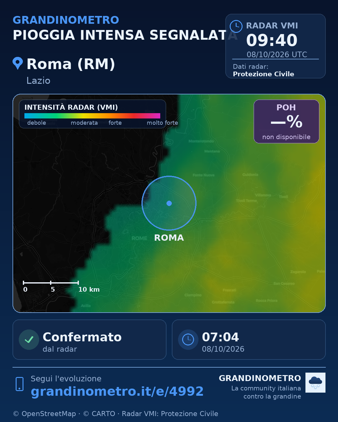 Mappa dell'evento: pioggia intensa a Roma (RM)