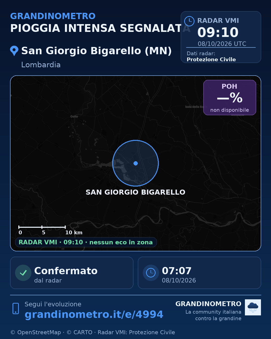 Mappa dell'evento: pioggia intensa a San Giorgio Bigarello (MN)