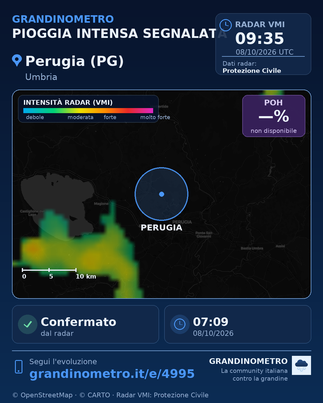 Mappa dell'evento: pioggia intensa a Perugia (PG)