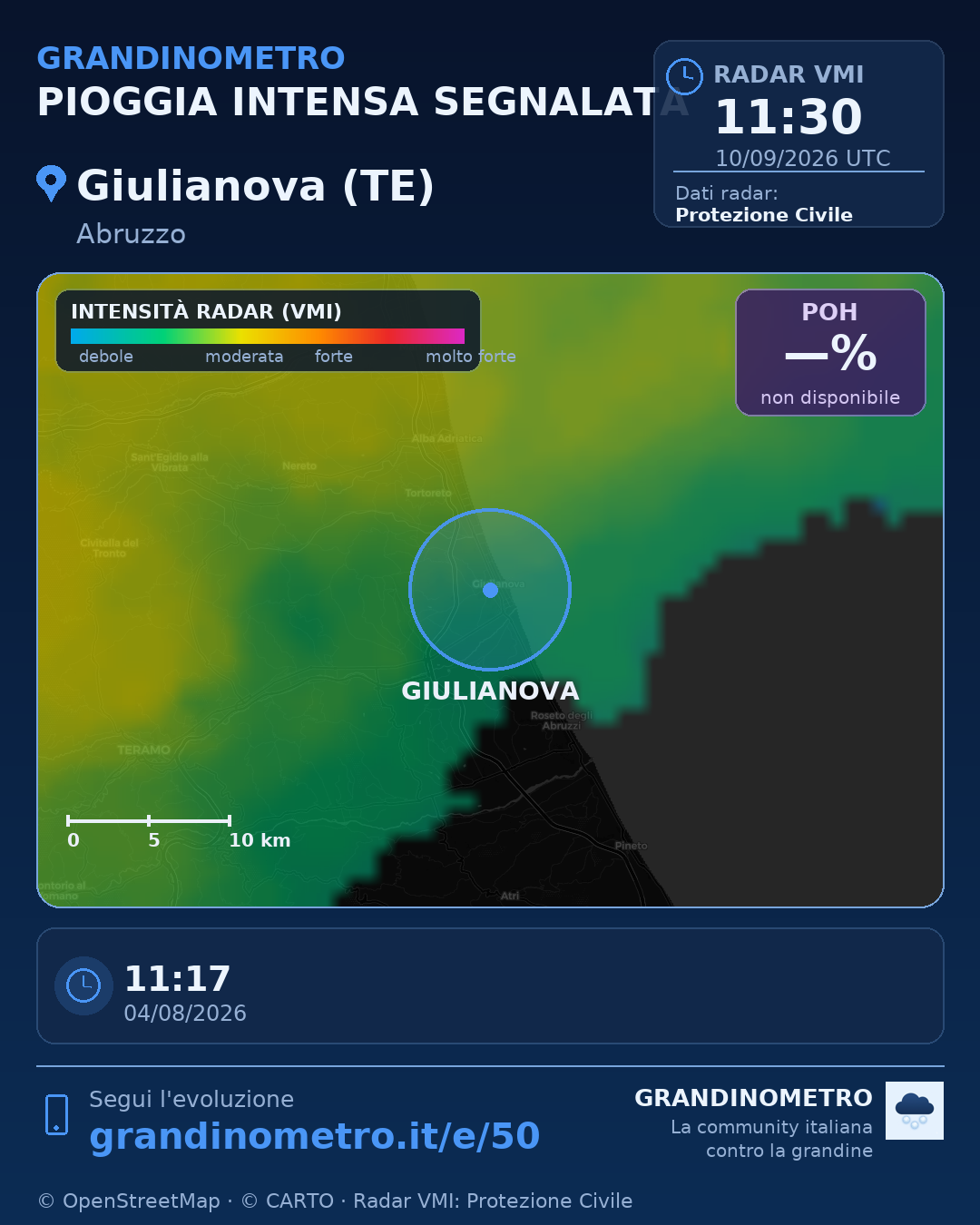Mappa dell'evento: pioggia intensa a Giulianova (TE)