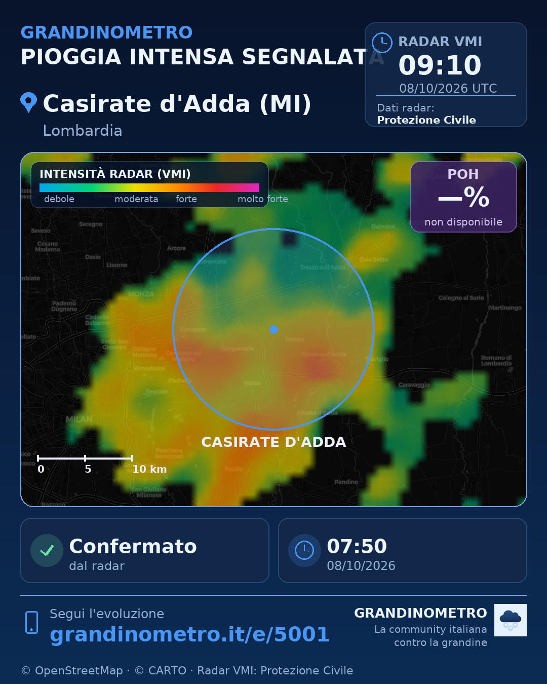 Mappa dell'evento: pioggia intensa a Casirate d'Adda (MI)