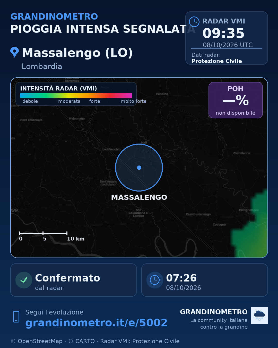 Mappa dell'evento: pioggia intensa a Massalengo (LO)