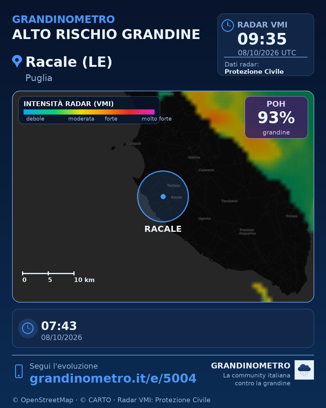 Mappa dell'evento: grandine a Racale (LE)
