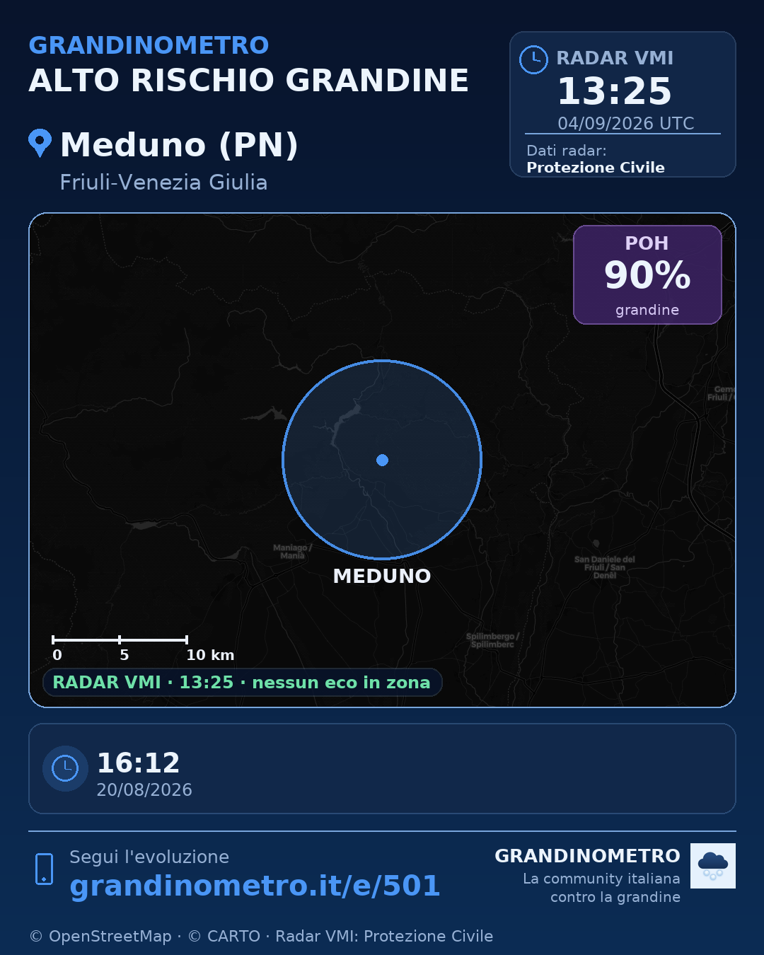 Mappa dell'evento: grandine a Meduno (PN)