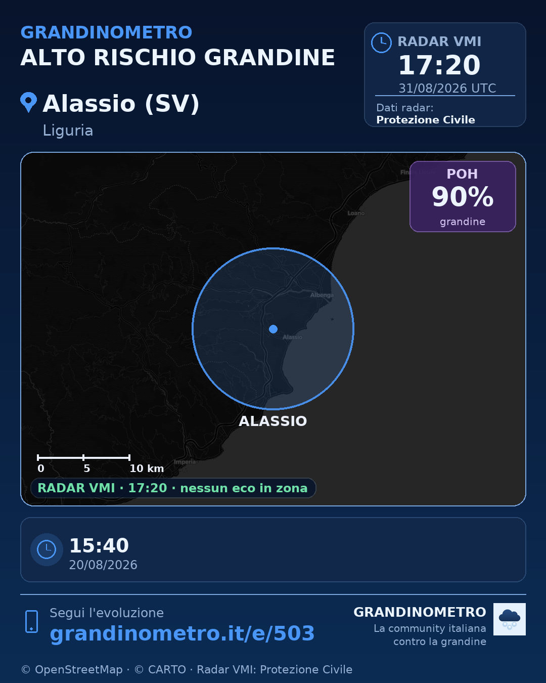 Mappa dell'evento: grandine ad Alassio (SV)