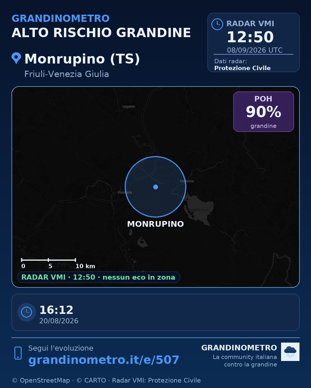 Mappa dell'evento: grandine a Monrupino (TS)