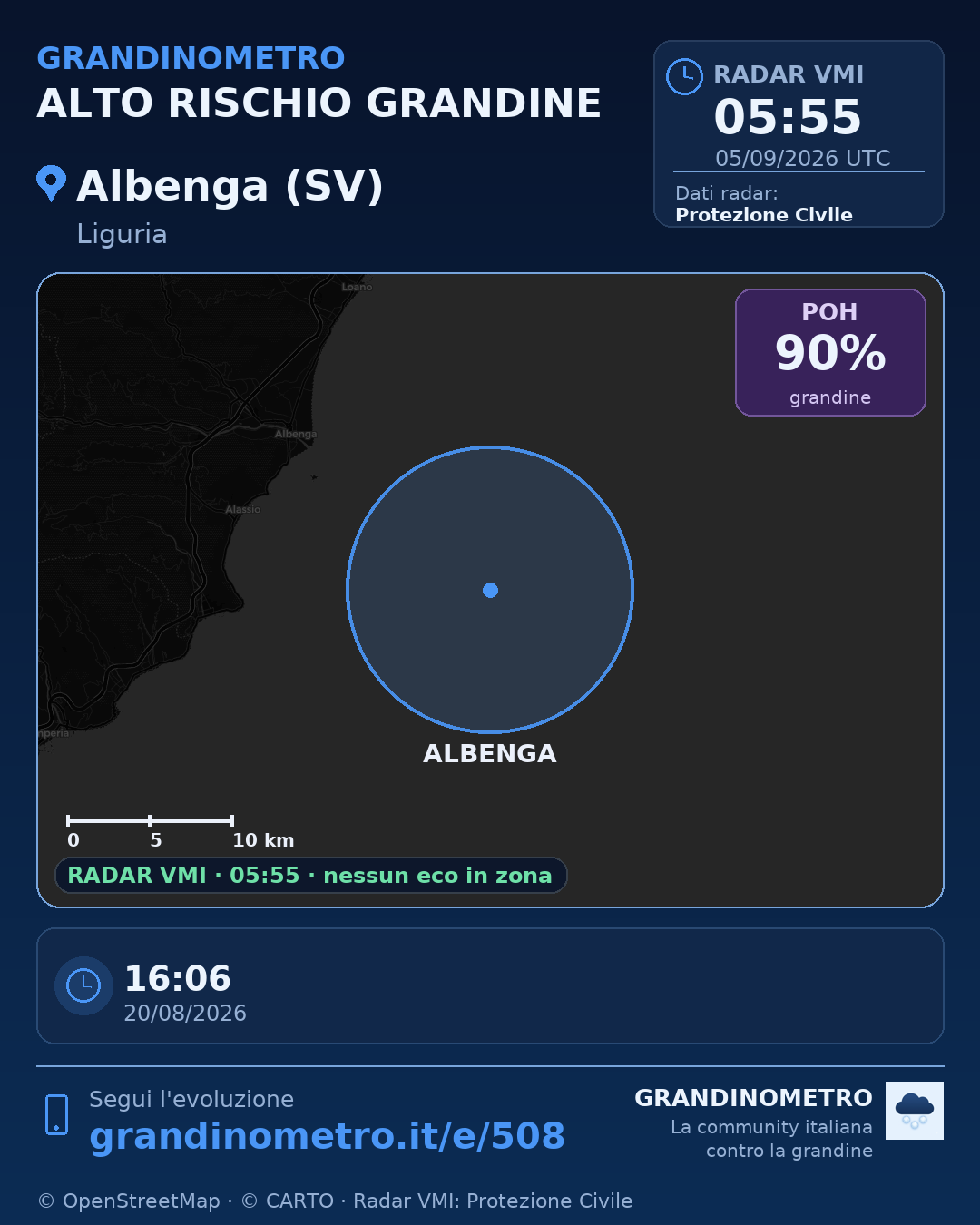 Mappa dell'evento: grandine ad Albenga (SV)