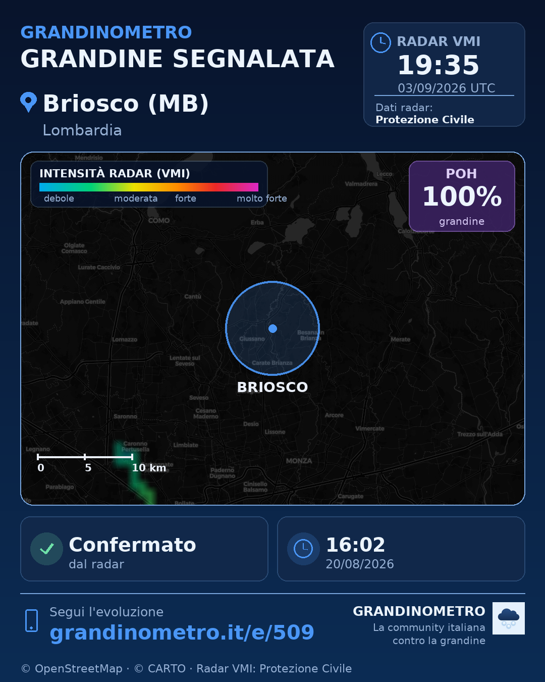 Mappa dell'evento: grandine a Briosco (MB)