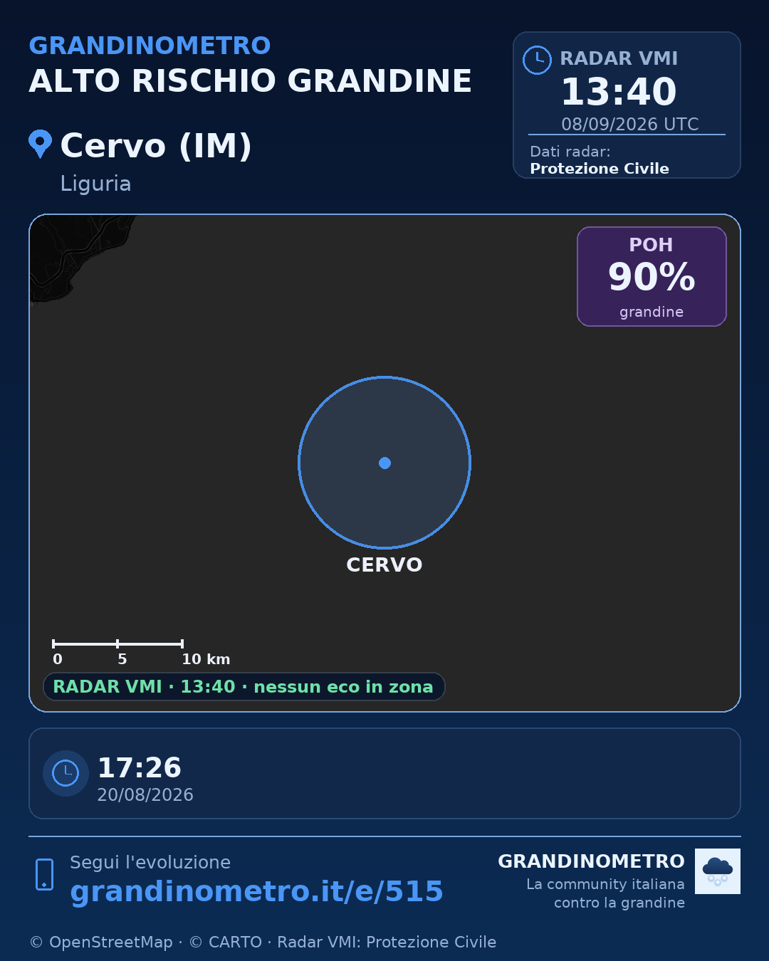 Mappa dell'evento: grandine a Cervo (IM)