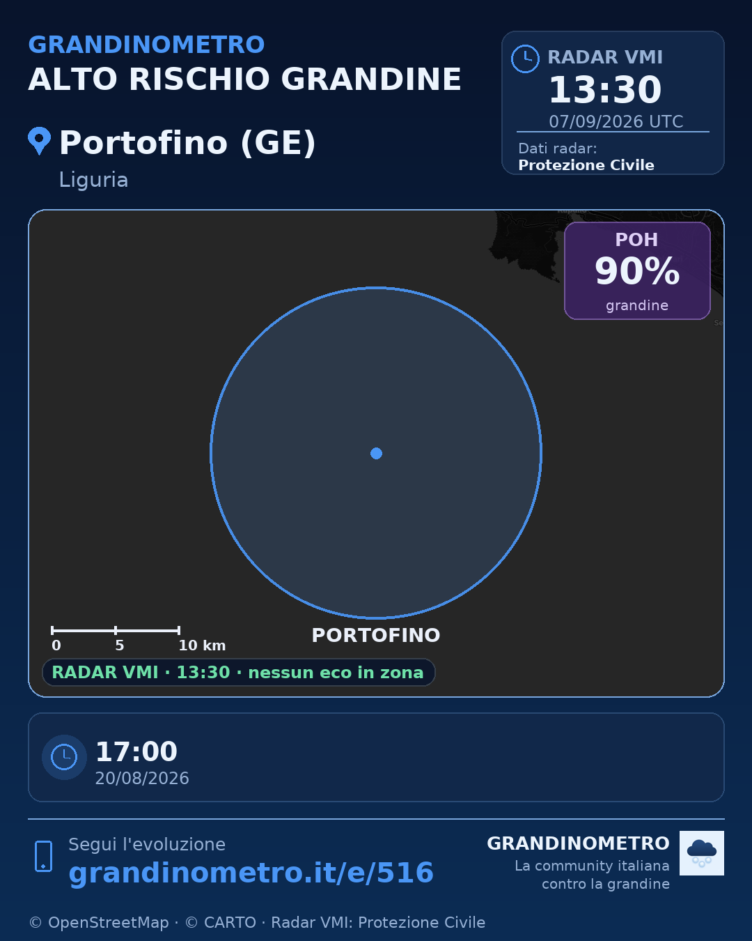 Mappa dell'evento: grandine a Portofino (GE)